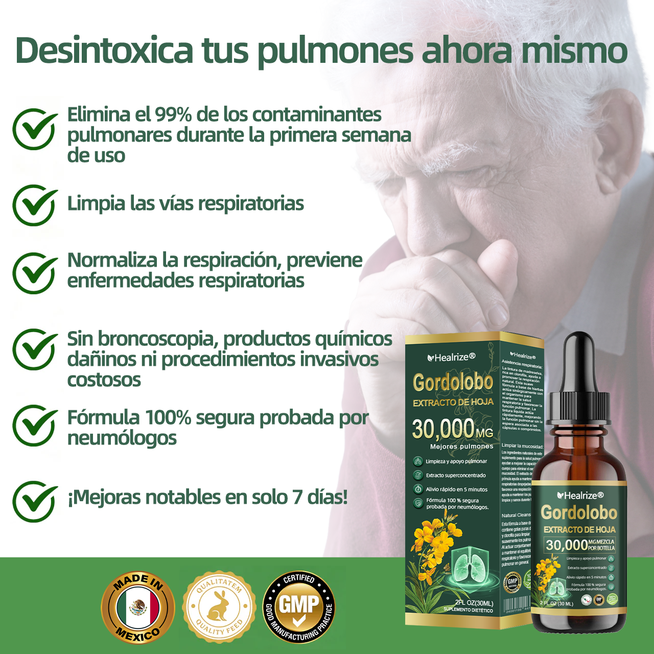 Oficial | Healrize® Limpieza pulmonar orgánica  Gordolobo  Extracto de hoja  Gotas 🎀 Fórmula clínicamente probada y altamente concentrada que alivia la tos, la flema, el asma y la EPOC: respire mejor y más rápido.💎