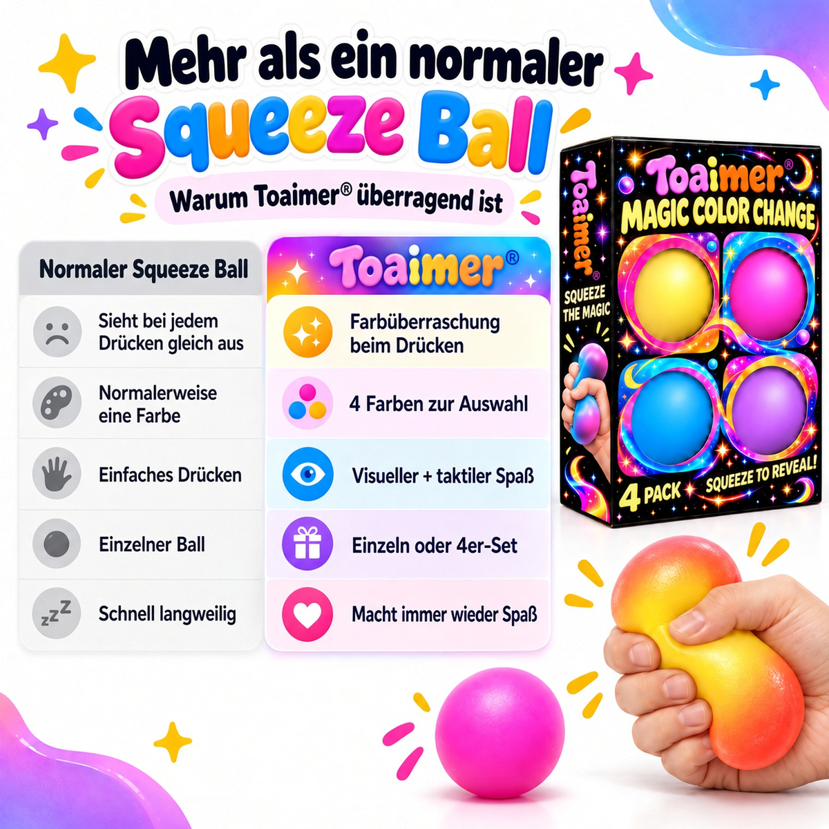 Toaimer® Magischer Quetschball mit Farbwechsel