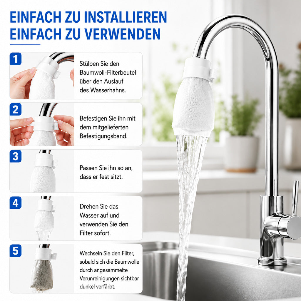Sommer-Sale🔥🐟 LETZTER TAG: 50% RABATT ENDET HEUTE NACHT! | BVJ® 100er-Pack Universelle, spritzwassergeschützte Filterwatte-Beutel für Wasserhähne