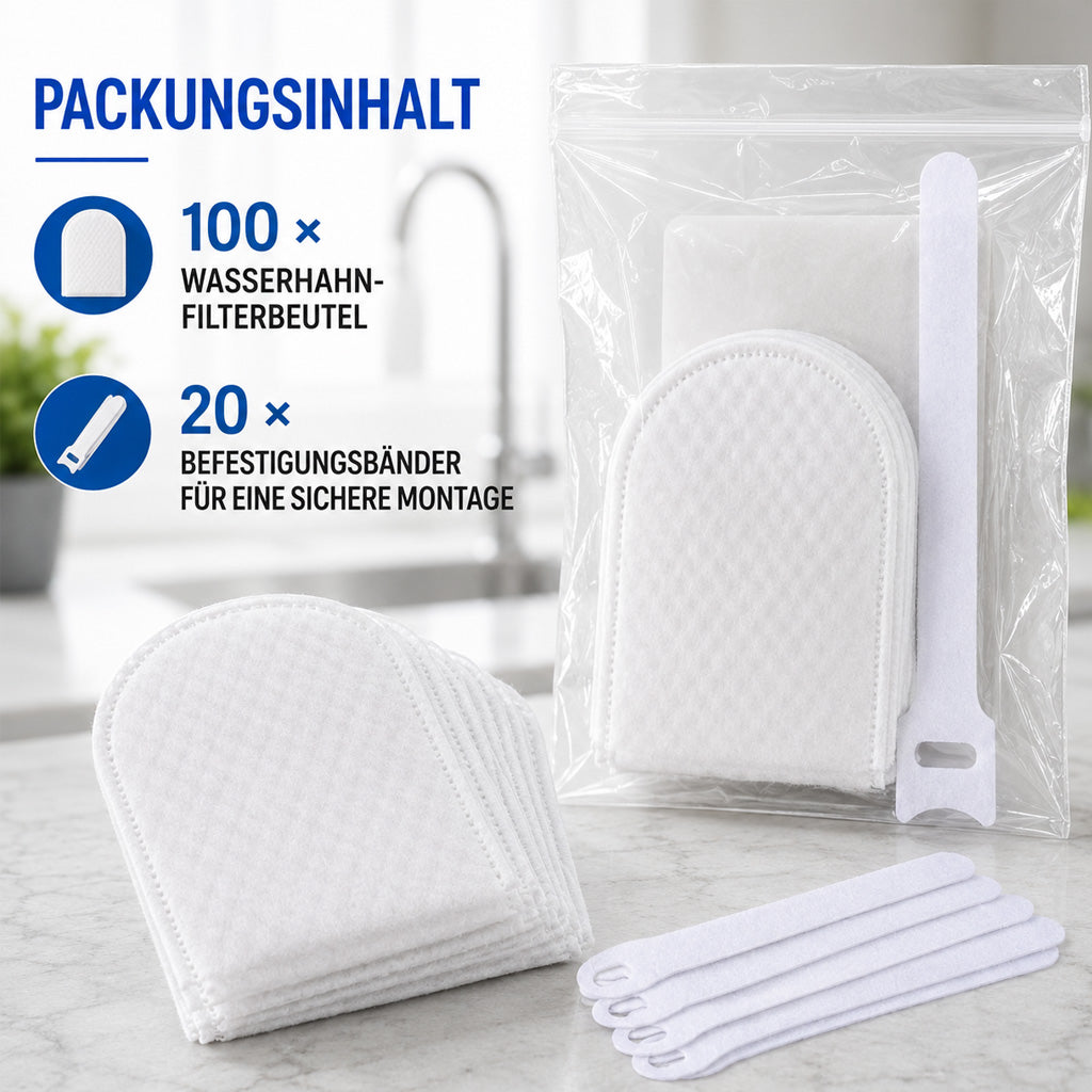 Sommer-Sale🔥🐟 LETZTER TAG: 50% RABATT ENDET HEUTE NACHT! | BVJ® 100er-Pack Universelle, spritzwassergeschützte Filterwatte-Beutel für Wasserhähne