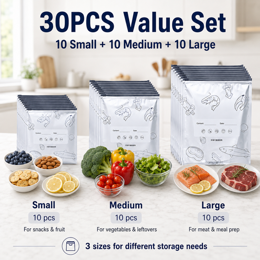 🔥SVOZK®  50% OFF Today! 30PCS Reusable Foil Food Storage Bags – Keep Food Fresh, Sealed & Organized